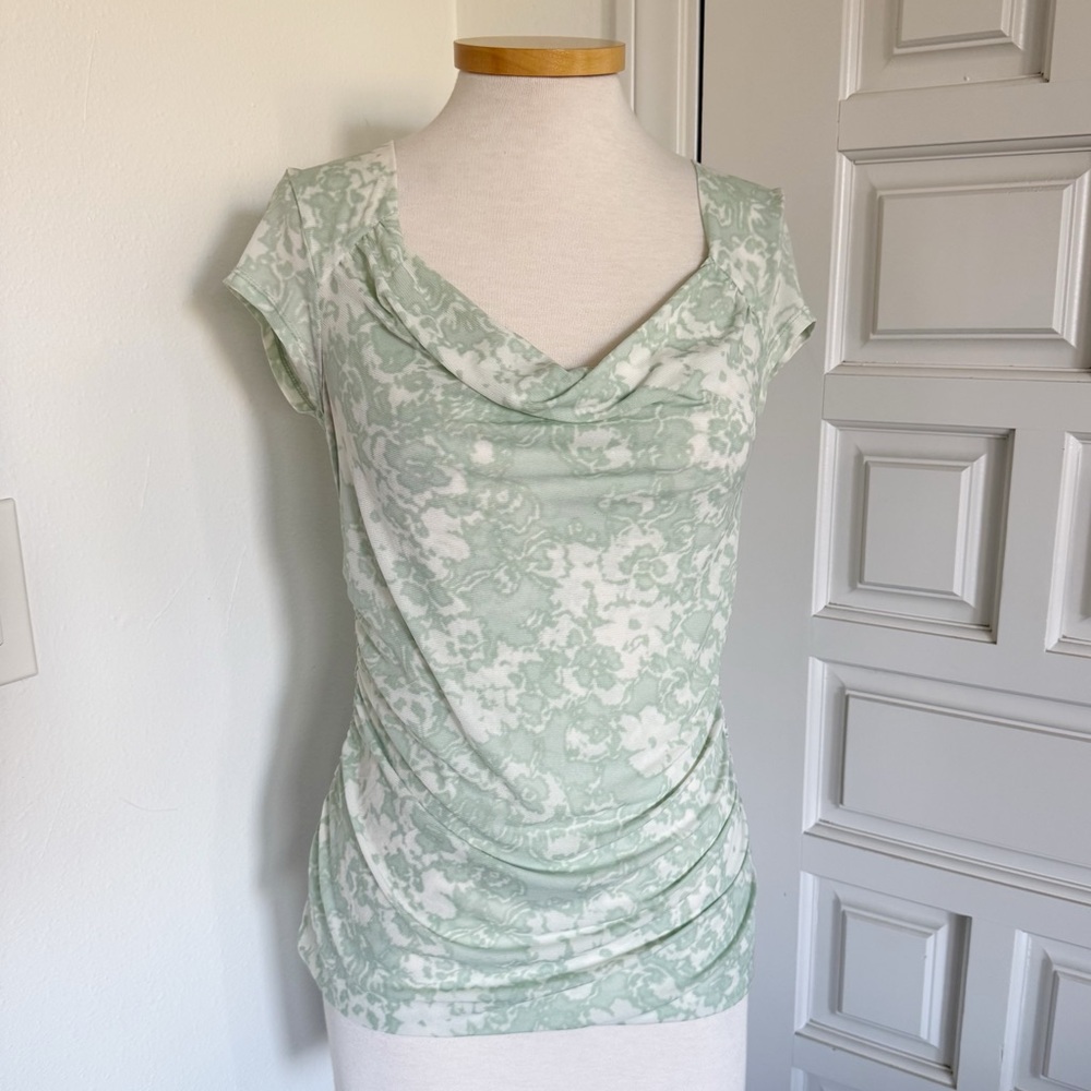 Halogen Mint Green Cream Floral Blouse Y2K Top Size Medium